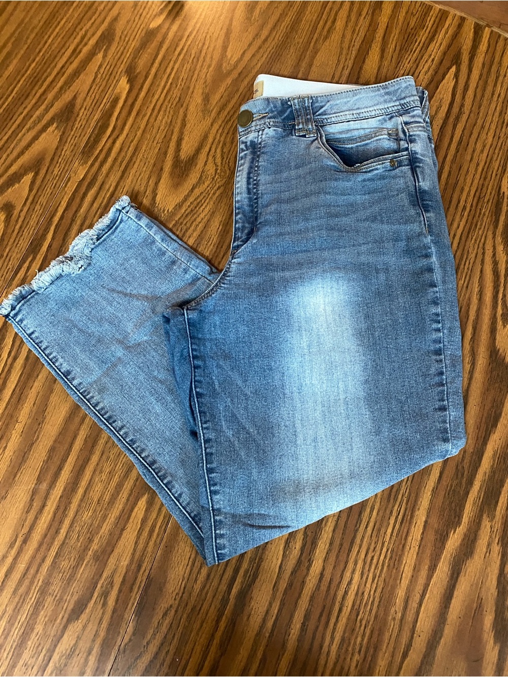 Democracy Light Blue Cropped Slim Jeans with Frayed Hem